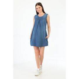 Maternity Denim Gilet with Pockets Back Adjustment Lace Up Bow Tie Detailed Blue