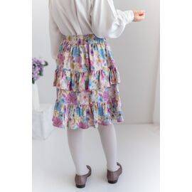 Patterned Woven Skirt with Ruffle Belt for Girls