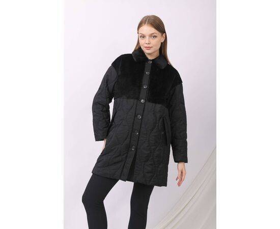 Women's Quilted Coat with Plush Detail (Kaban)