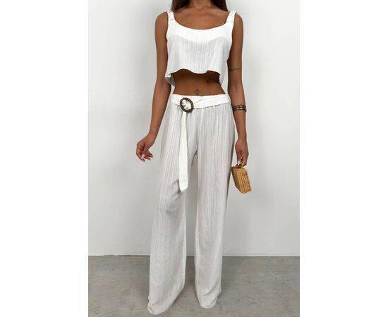 Women's Crop Blouse & Belted Trouser Set