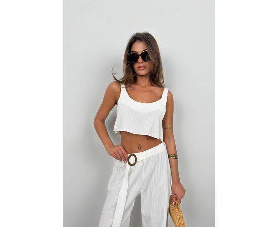 Women's Crop Blouse & Belted Trouser Set