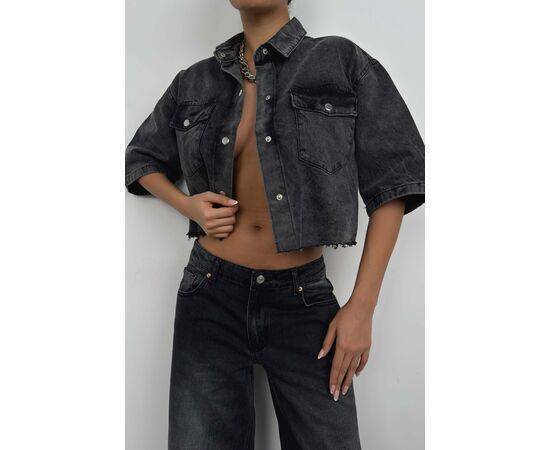 Women's Half Sleeve Crop Denim Shirt