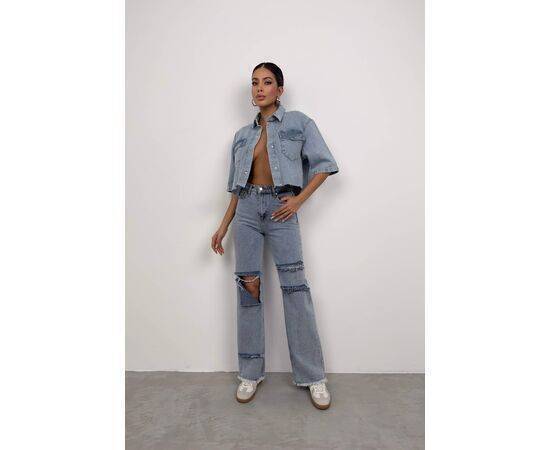 Women's Half Sleeve Crop Denim Shirt