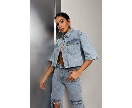 Women's Half Sleeve Crop Denim Shirt