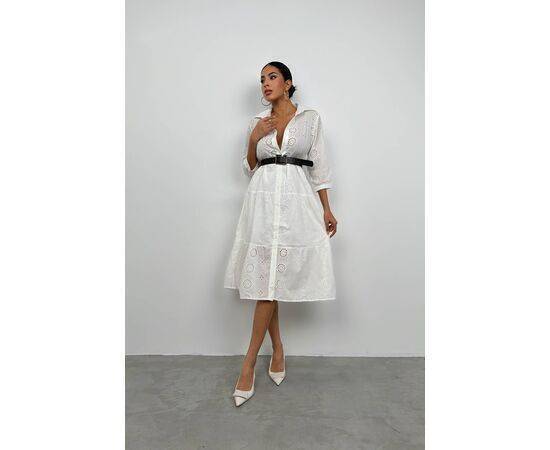 Women's Belted Embroidery Shirt Dress