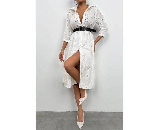 Women's Belted Embroidery Shirt Dress