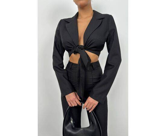 Women's Tie-up Crop Jacket & Trousers Set