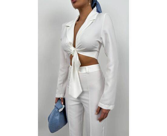 Women's Tie-up Crop Jacket & Trousers Set