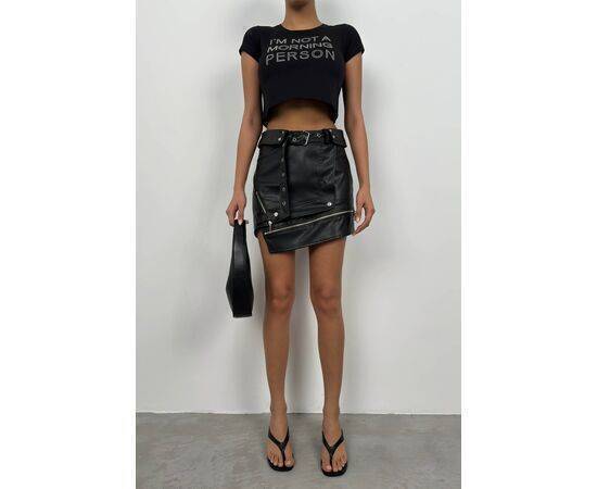 Women's Asymmetrical Belted Leather Skirt