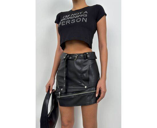 Women's Asymmetrical Belted Leather Skirt