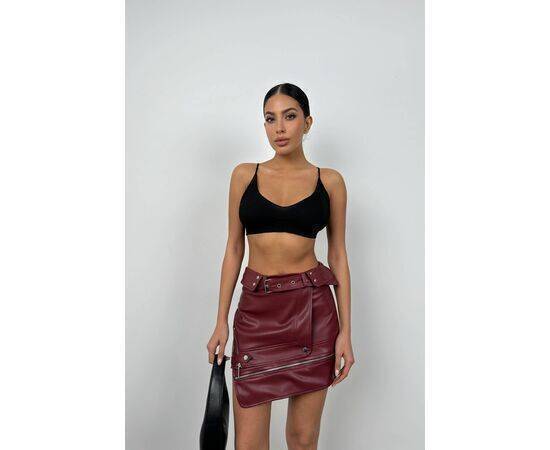 Women's Asymmetrical Belted Leather Skirt