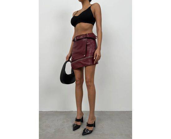 Women's Asymmetrical Belted Leather Skirt