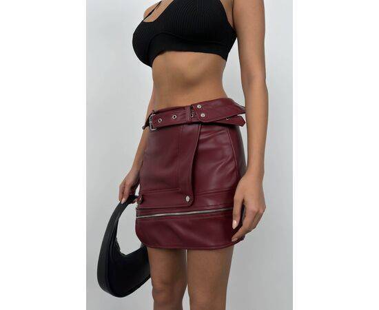 Women's Asymmetrical Belted Leather Skirt