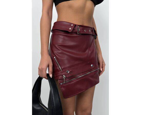 Women's Asymmetrical Belted Leather Skirt