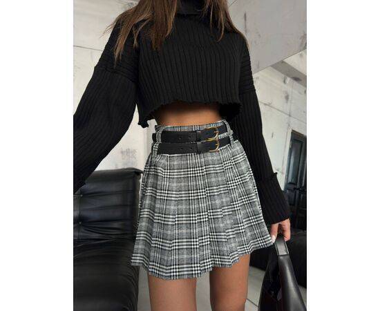 Women's Double Belt Pleated Mini Skirt