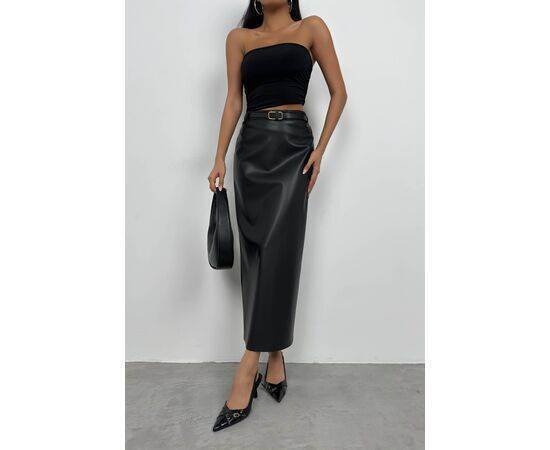 Women's Belt Detail Leather Skirt