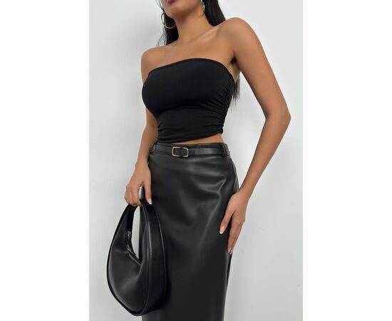 Women's Belt Detail Leather Skirt