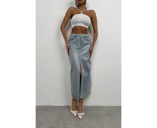 Women's Foil Printed Slit Denim Skirt