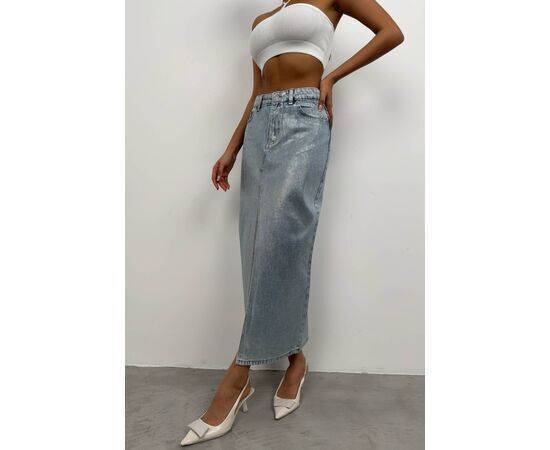 Women's Foil Printed Slit Denim Skirt