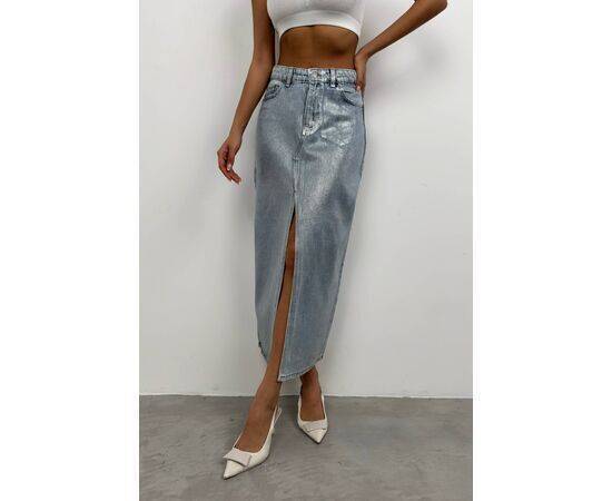 Women's Foil Printed Slit Denim Skirt