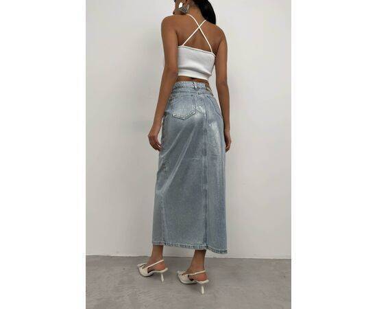 Women's Foil Printed Slit Denim Skirt