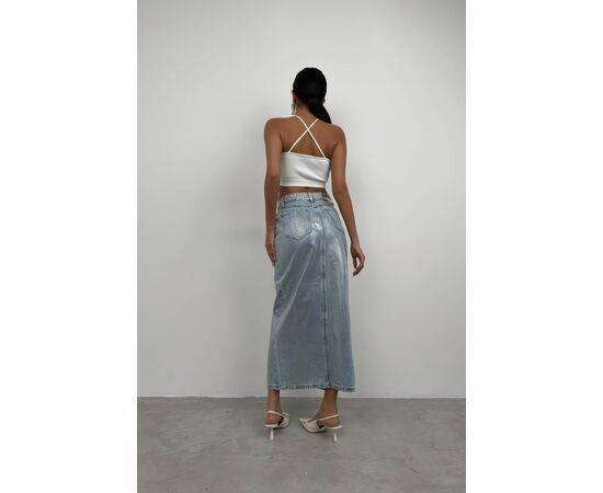 Women's Foil Printed Slit Denim Skirt