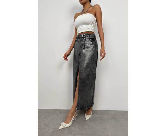 Women's Foil Printed Slit Denim Skirt