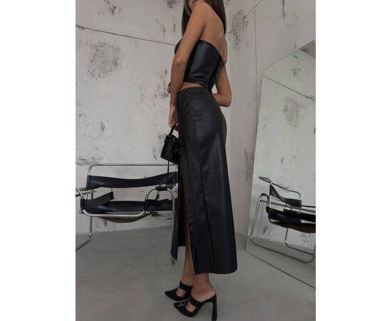 Women's Tie Detail Midi Length Leather Skirt