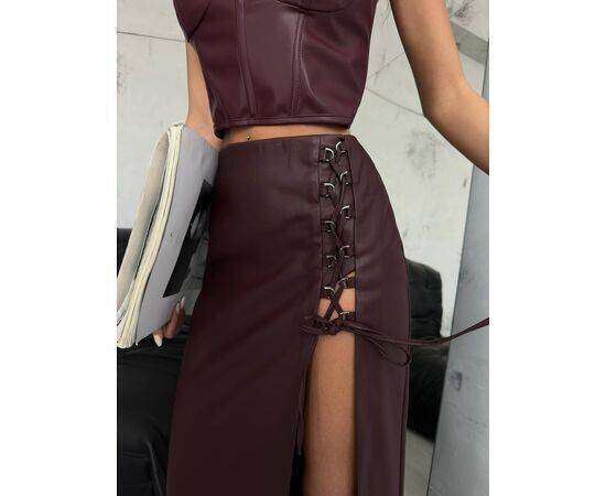 Women's Tie Detail Midi Length Leather Skirt