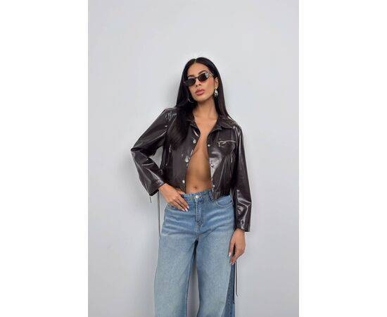 Women's Shiny Leather Jacket with Zipper