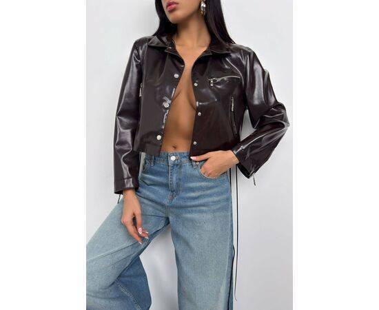 Women's Shiny Leather Jacket with Zipper