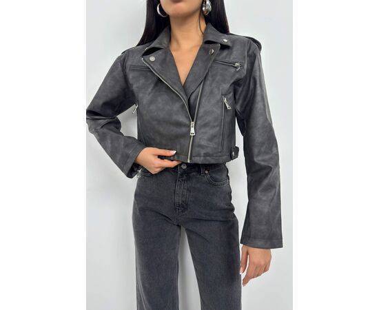 Women's Vintage Effect Crop Leather Jacket