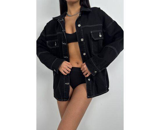 Women's Oversize Denim Jacket with Stitching Detail