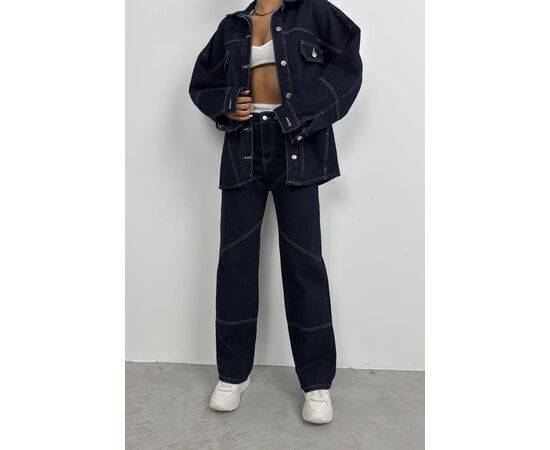 Women's Oversize Denim Jacket with Stitching Detail