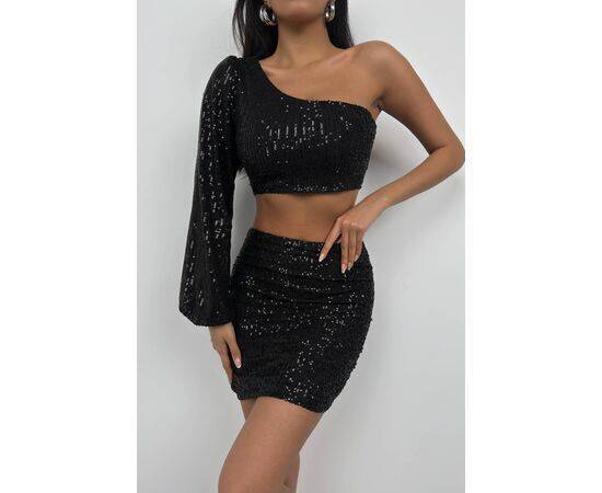 Women's Sequined One Shoulder Blouse & Mini Skirt Set