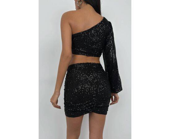 Women's Sequined One Shoulder Blouse & Mini Skirt Set