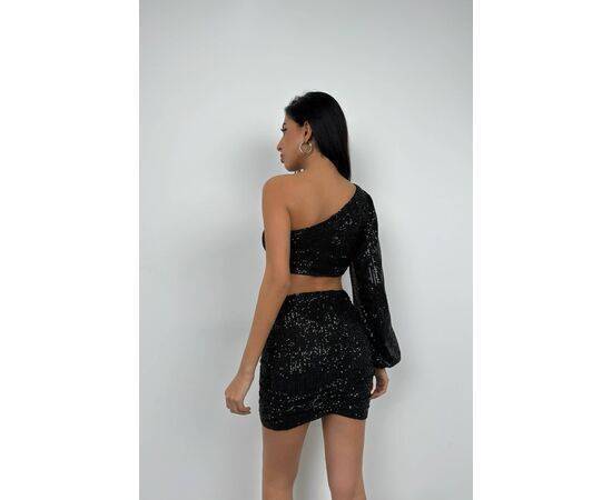 Women's Sequined One Shoulder Blouse & Mini Skirt Set