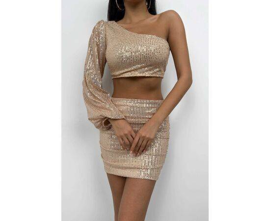 Women's Sequined One Shoulder Blouse & Mini Skirt Set