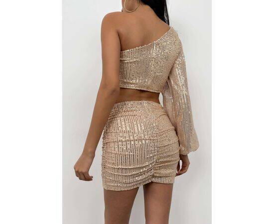 Women's Sequined One Shoulder Blouse & Mini Skirt Set