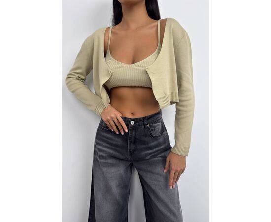 Women's Strap Blouse & Cardigan Knitwear Set