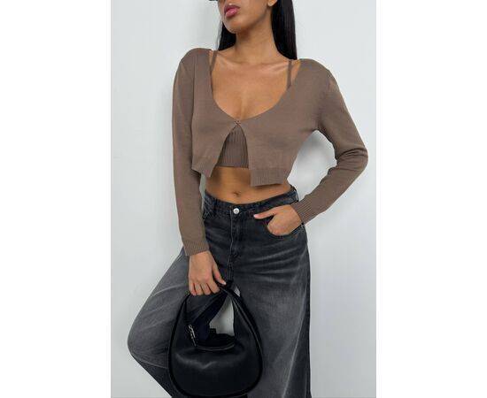 Women's Strap Blouse & Cardigan Knitwear Set