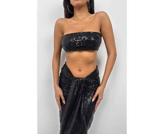 Women's Sequined Strapless Crop Top & Skirt Set