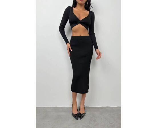 Women's V-Neck Crop Top & Slit Maxi Skirt Set