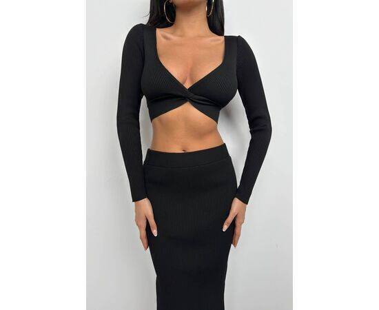 Women's V-Neck Crop Top & Slit Maxi Skirt Set