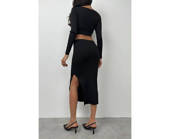 Women's V-Neck Crop Top & Slit Maxi Skirt Set