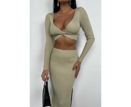 Women's V-Neck Crop Top & Slit Maxi Skirt Set