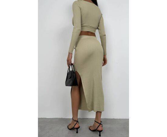 Women's V-Neck Crop Top & Slit Maxi Skirt Set