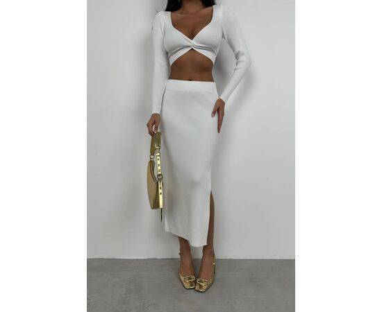 Women's V-Neck Crop Top & Slit Maxi Skirt Set