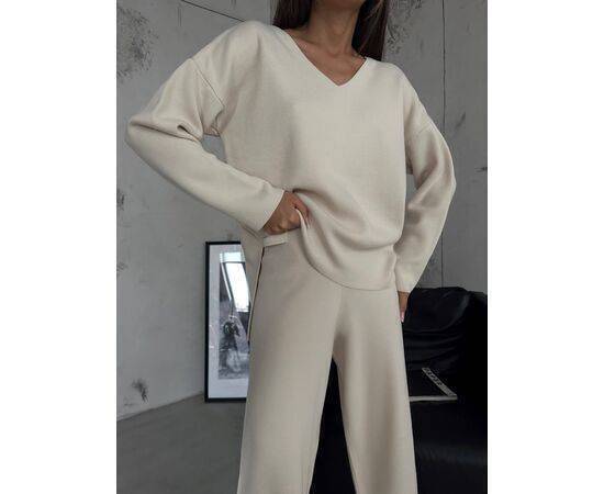 Women's V-Neck Knitwear Sweater & Trousers Set