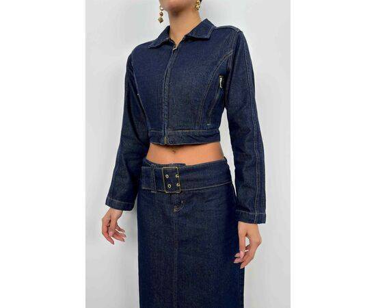 Women's Belt Detail Maxi Denim Skirt